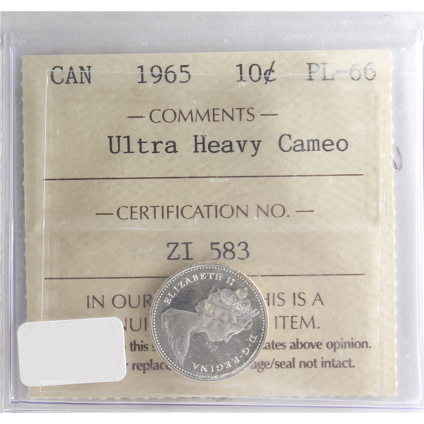 1965 Canada 10-cents ICCS Certified PL66 Ultra Heavy Cameo