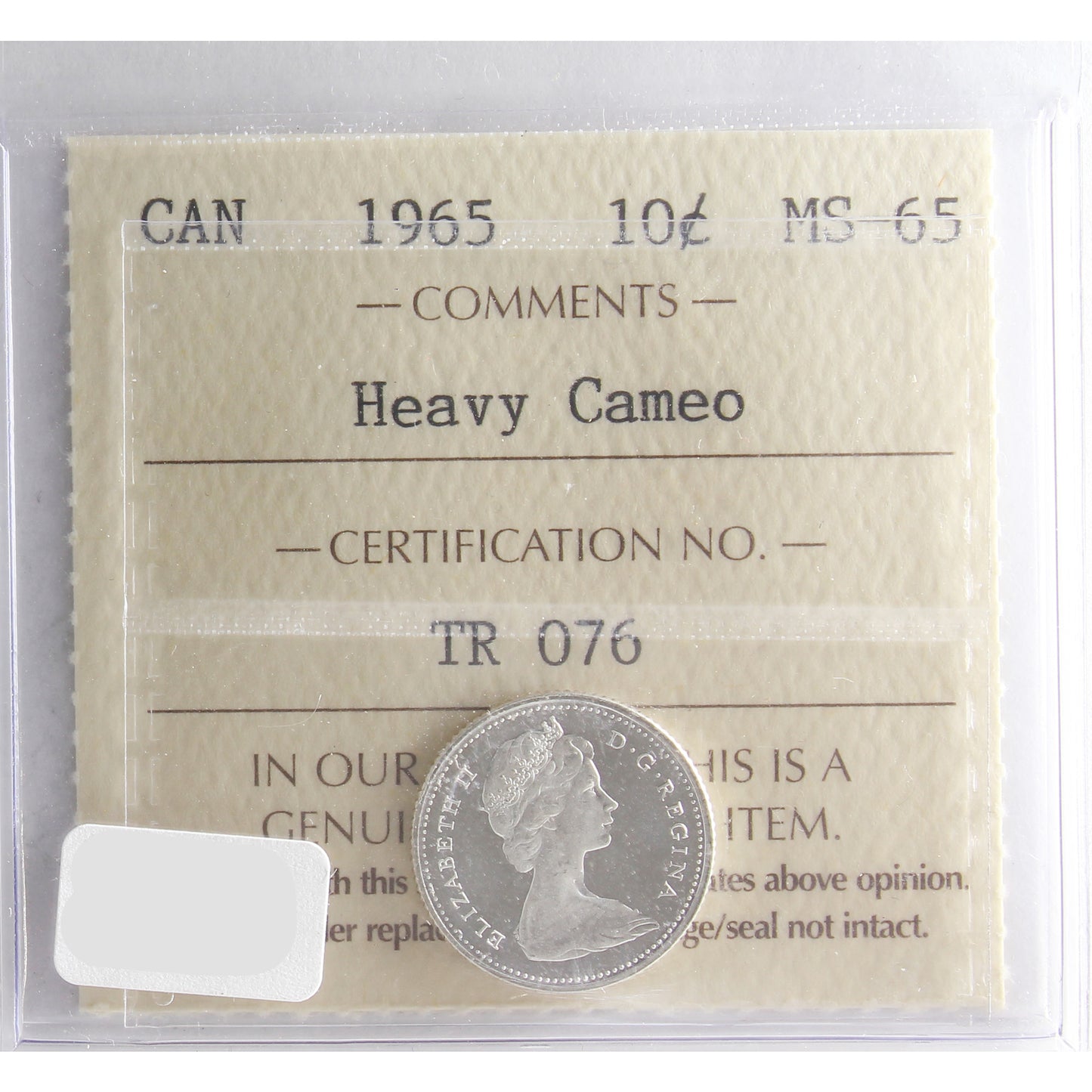 1965 Canada 10-cents ICCS Certified MS65 Heavy Cameo