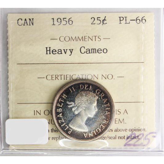 1956 Canada 25-cents ICCS Certified PL66 Heavy Cameo
