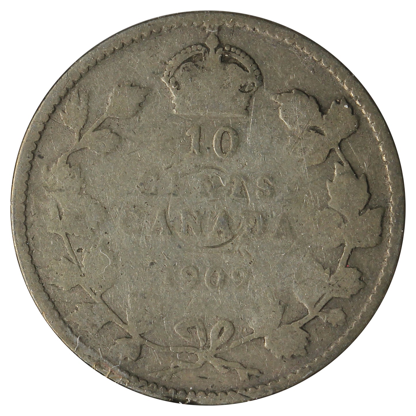 1909 Victorian Leaves Canada 10-cents About Good (AG-3) Scratched, Cleaned, or Impaired