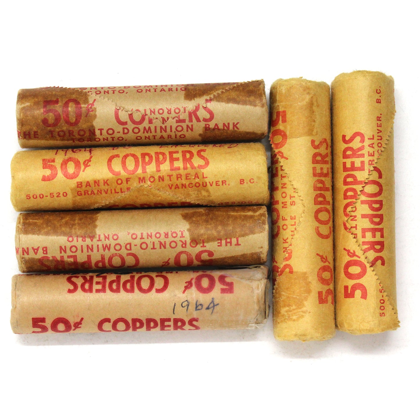 Lot of 6x 1964 Canada 1-Cent Rolls, 6 Rolls (Sold as is)