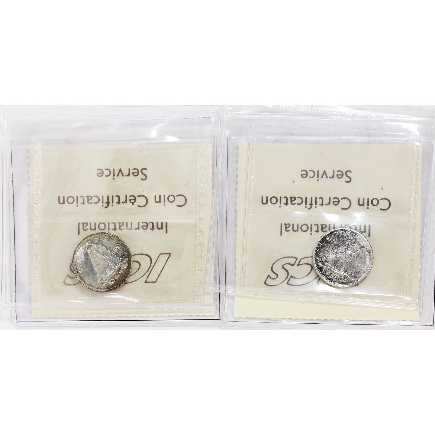 Pair of 1957 & 1958 Canada 10-Cents ICCS Certified PL-65 Cameo, 2Pcs