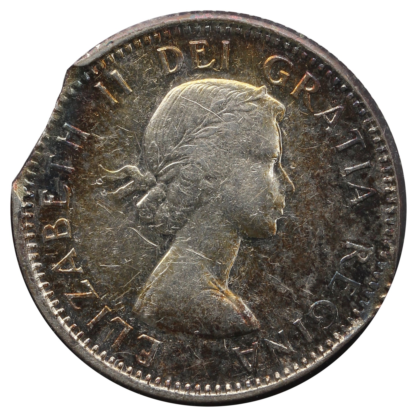 ERROR 1962 Canada 10-Cents Extra Fine (EF40) Clipped; Nicely Toned