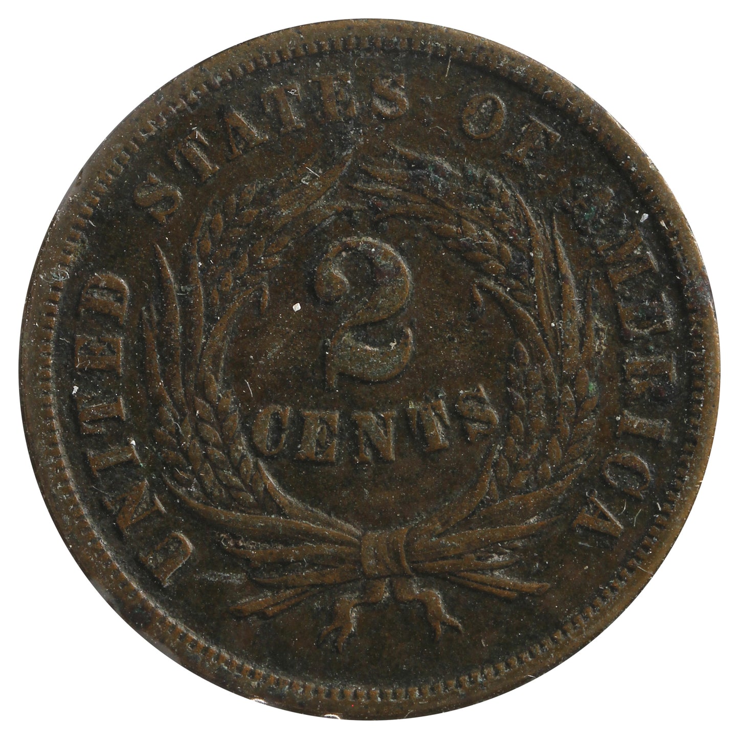 1864 Large Motto USA 2 Cents VF-EF (VF30) Corrosion