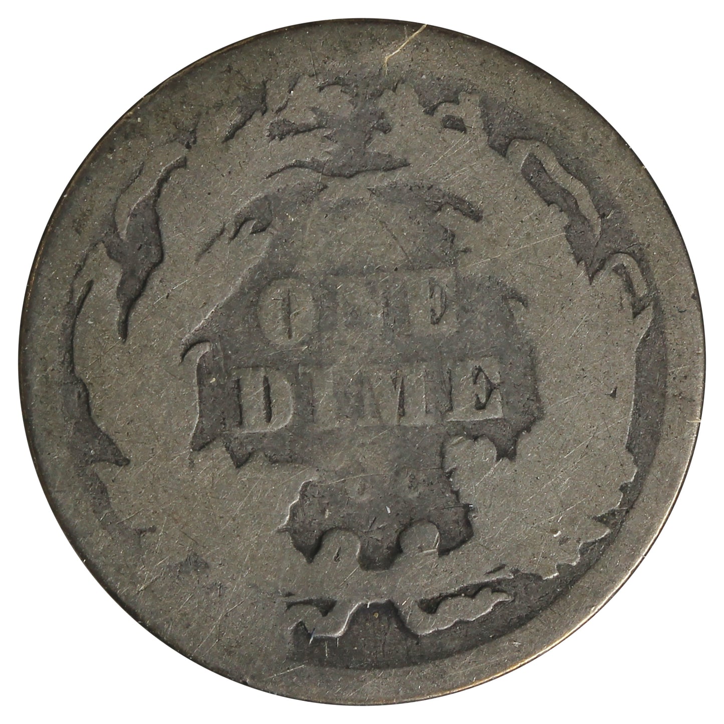 1875 CC Above Bow USA Dime About Good (AG3) Scratched