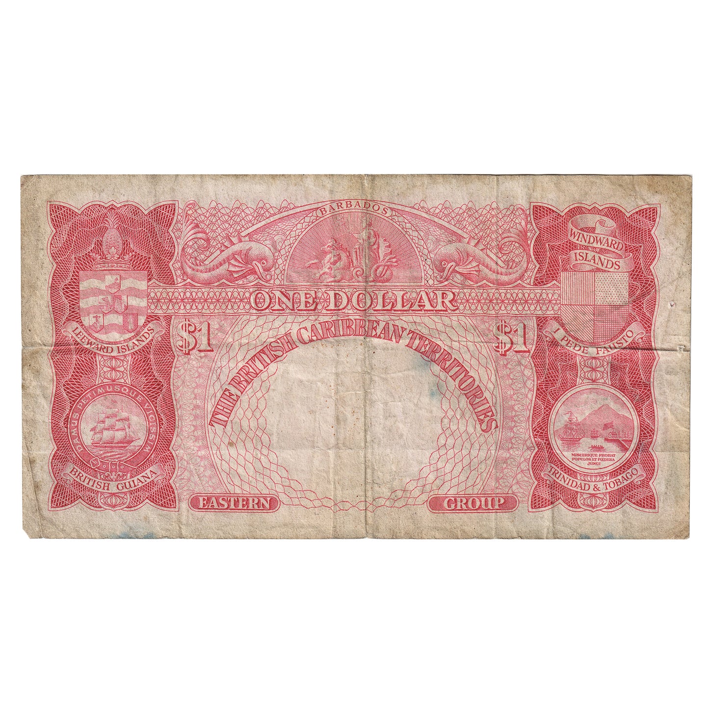 British Caribbean Territories 1962 1 Dollar Note Pick #7c, F (Damaged)