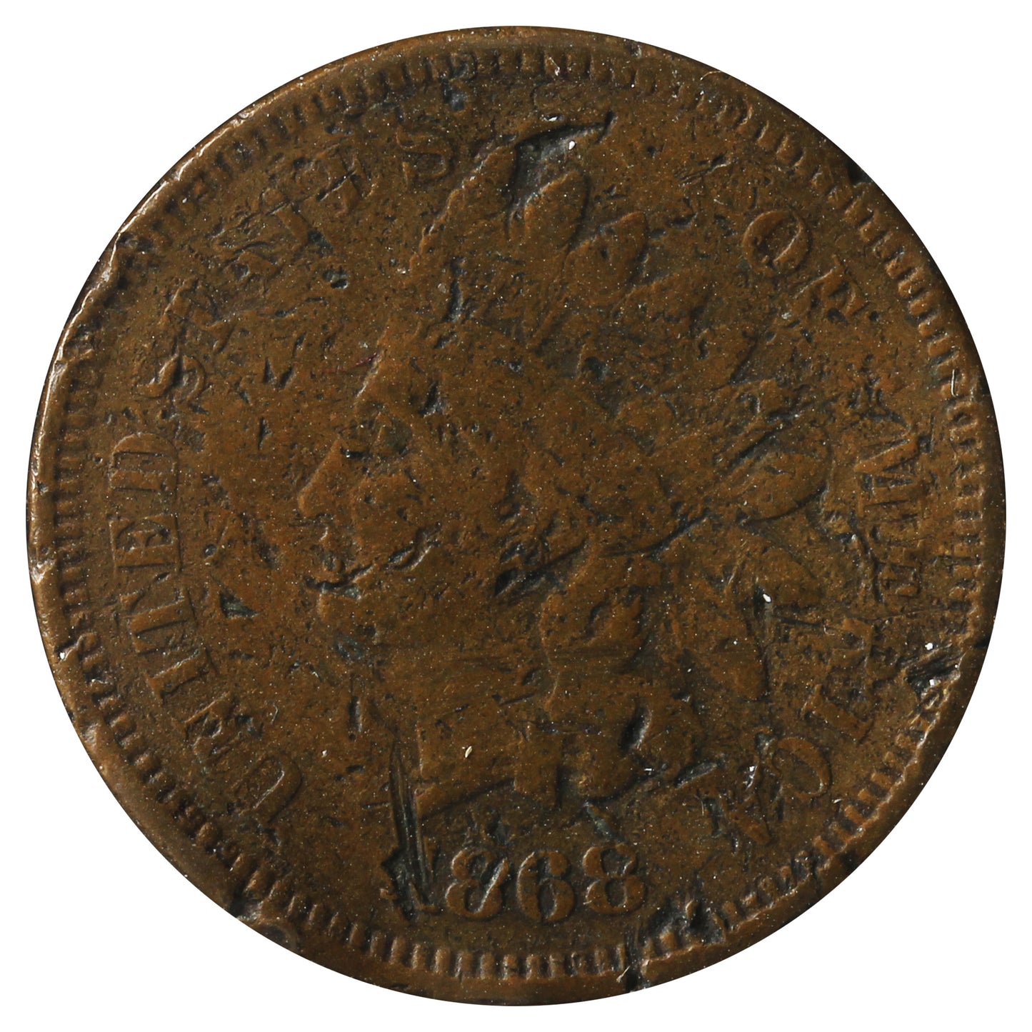 1868 USA cent VG-F (VG10) Impaired