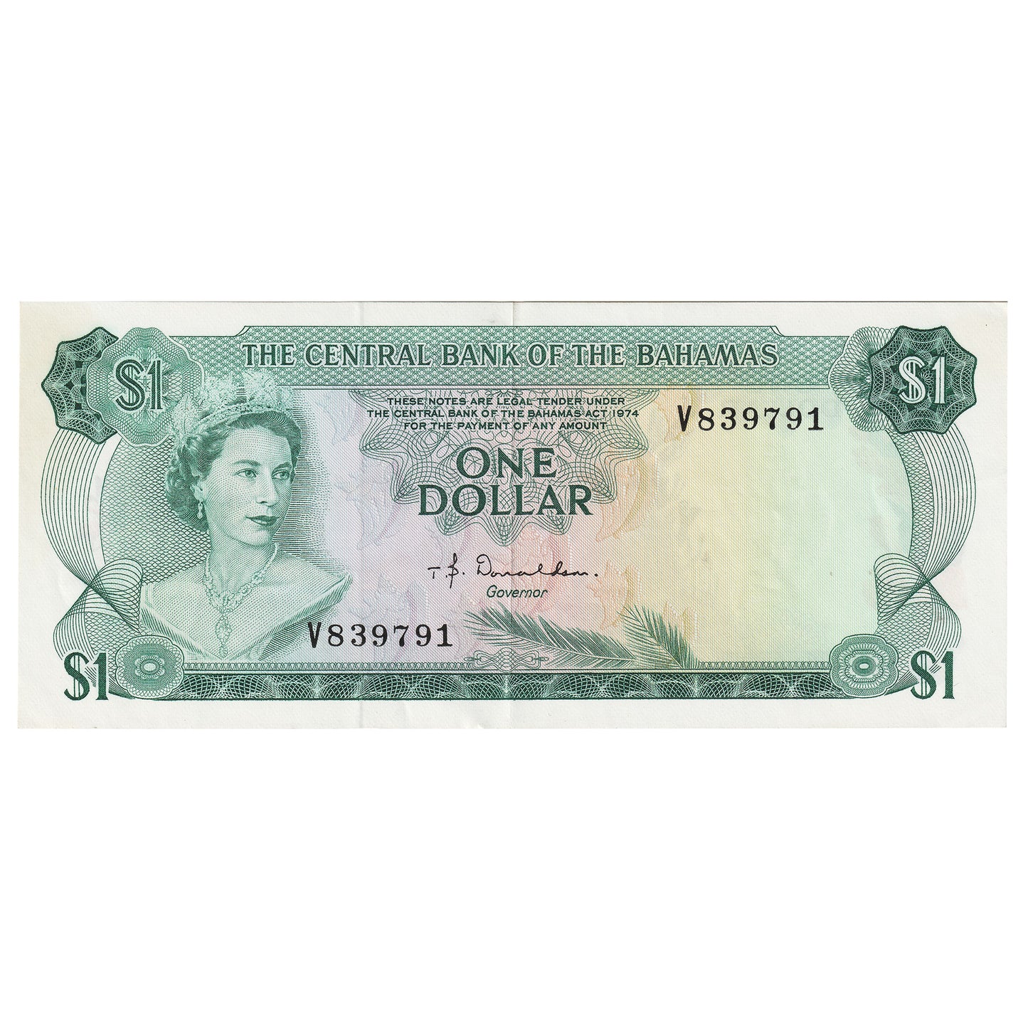 Bahamas 1974 1 Dollar Note, Pick #35a, EF (Stain)