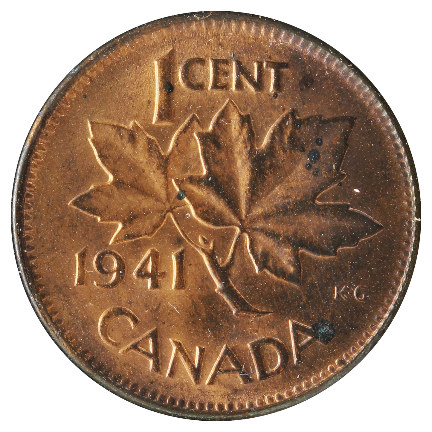 1941 Canada 1-cent UNC+ (MS-62) Spots