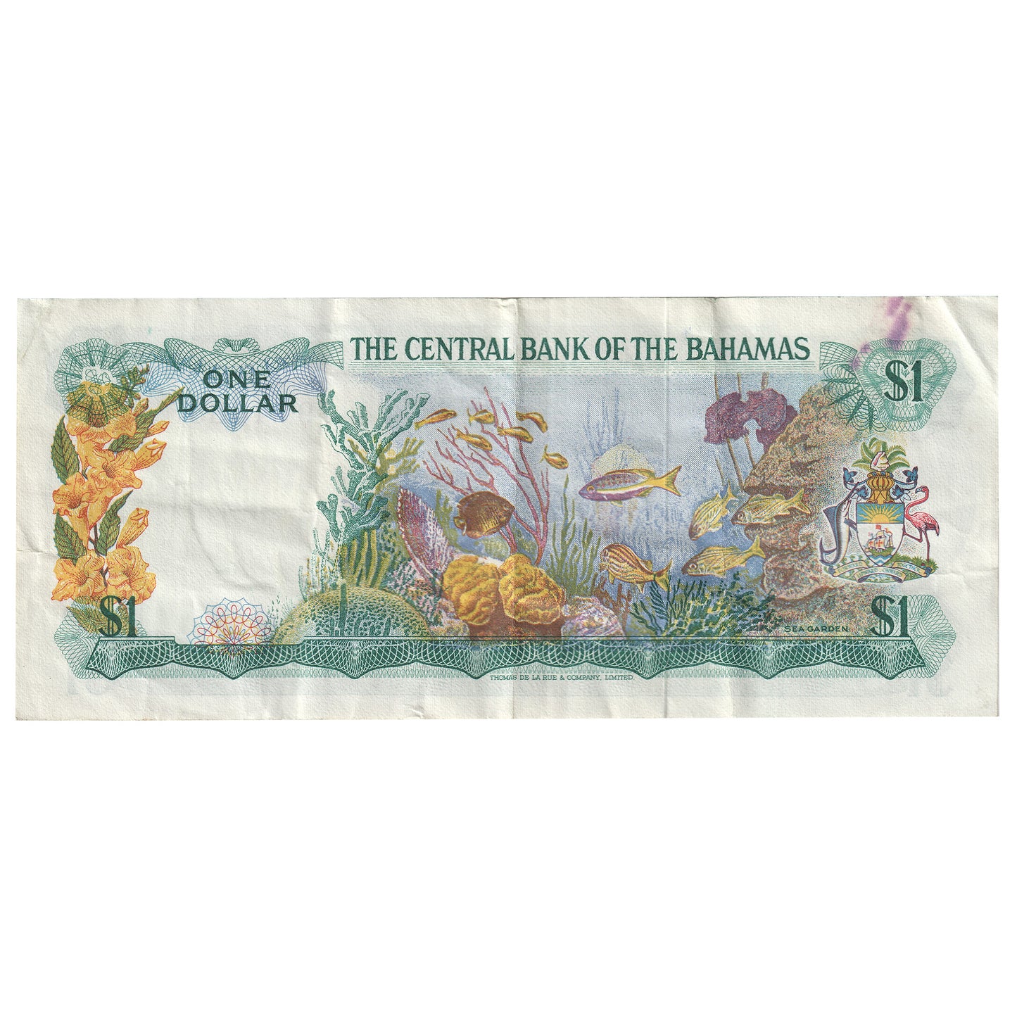 Bahamas 1974 1 Dollar Note Pick #35a, VF (Stain)