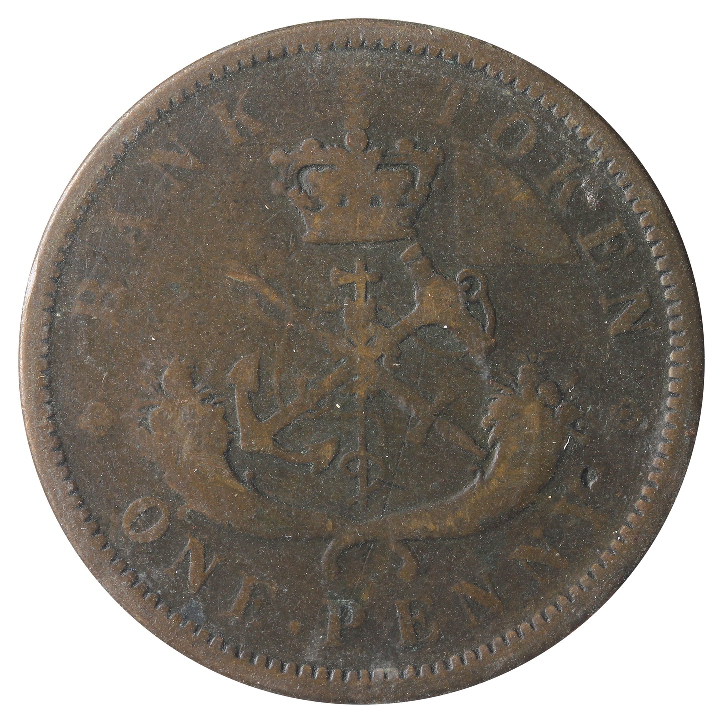 PC-6D 1857 Upper Canada Penny Bank Token G-VG (G6) Scratched, Cleaned or Impaired.