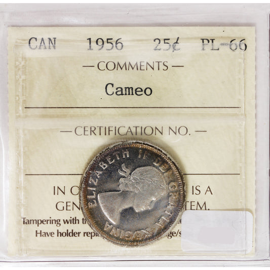 1956 Canada 25-Cents ICCS Certified PL66 Cameo