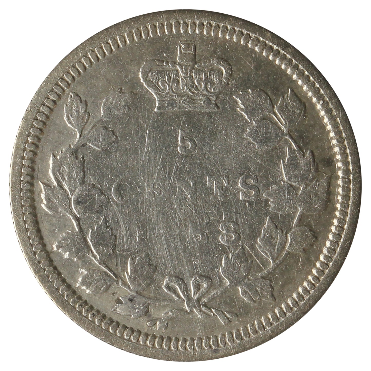 1858 Large Date Canada 5-Cents F-VF (F15) Scratched