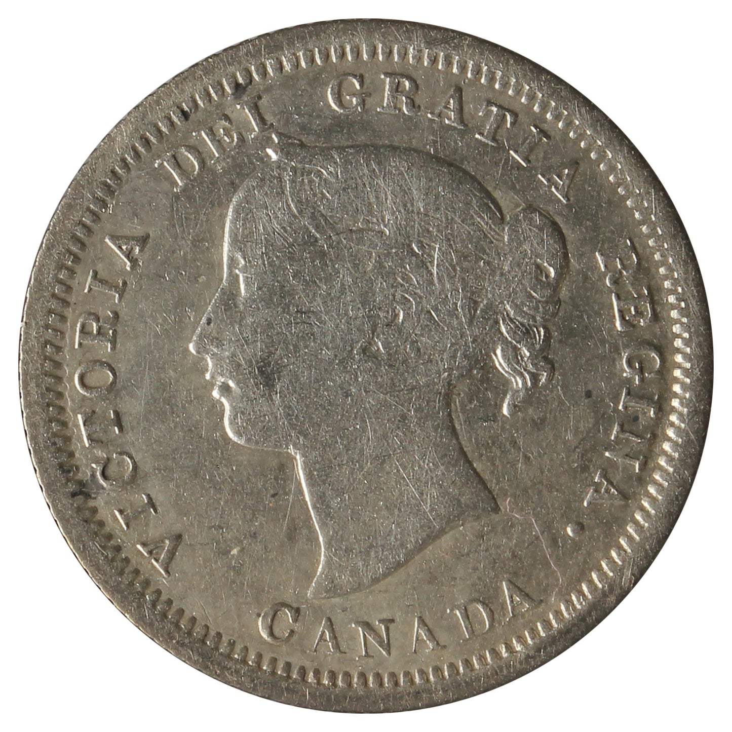 1858 Large Date Canada 5-Cents F-VF (F15) Scratched