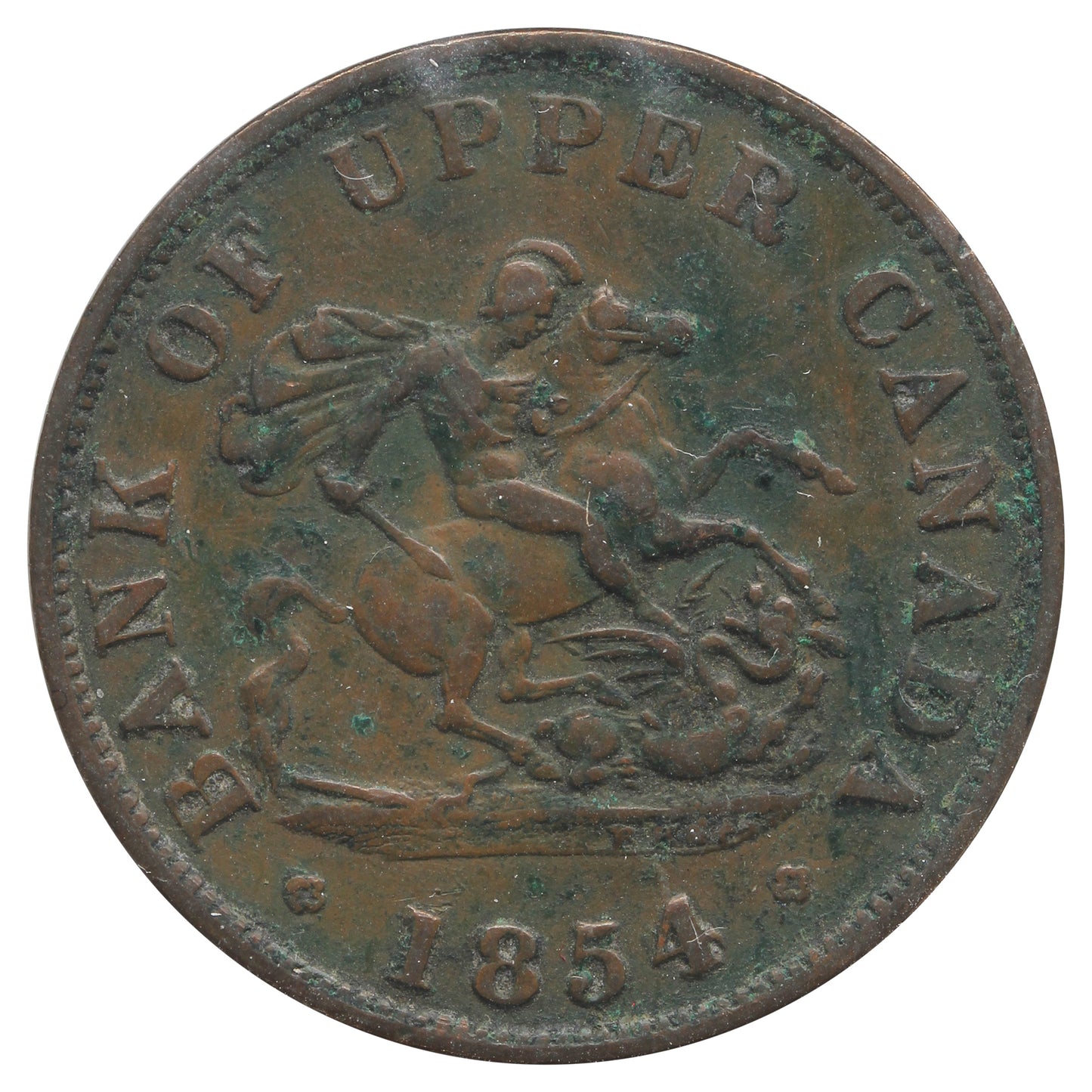 PC-5C2 1854 Crosslet 4 Upper Canada Half Penny Bank Token Very Fine (VF20) Corrosion