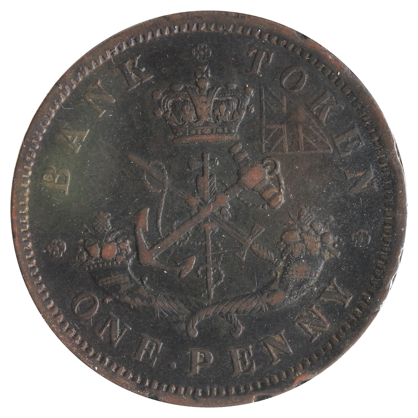 PC-6C1 1854 Plain 4 Upper Canada Penny Bank Token Extra Fine (EF40) Mark