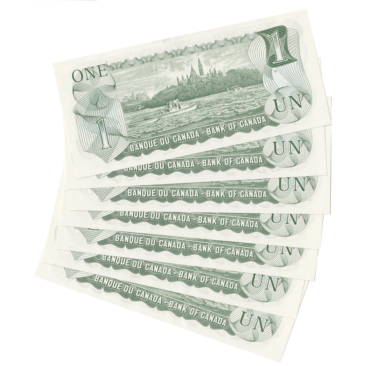 7x Sequential 1973 Canada $1 Crow-Bouey, 3 Letter Prefix, 7Pcs.