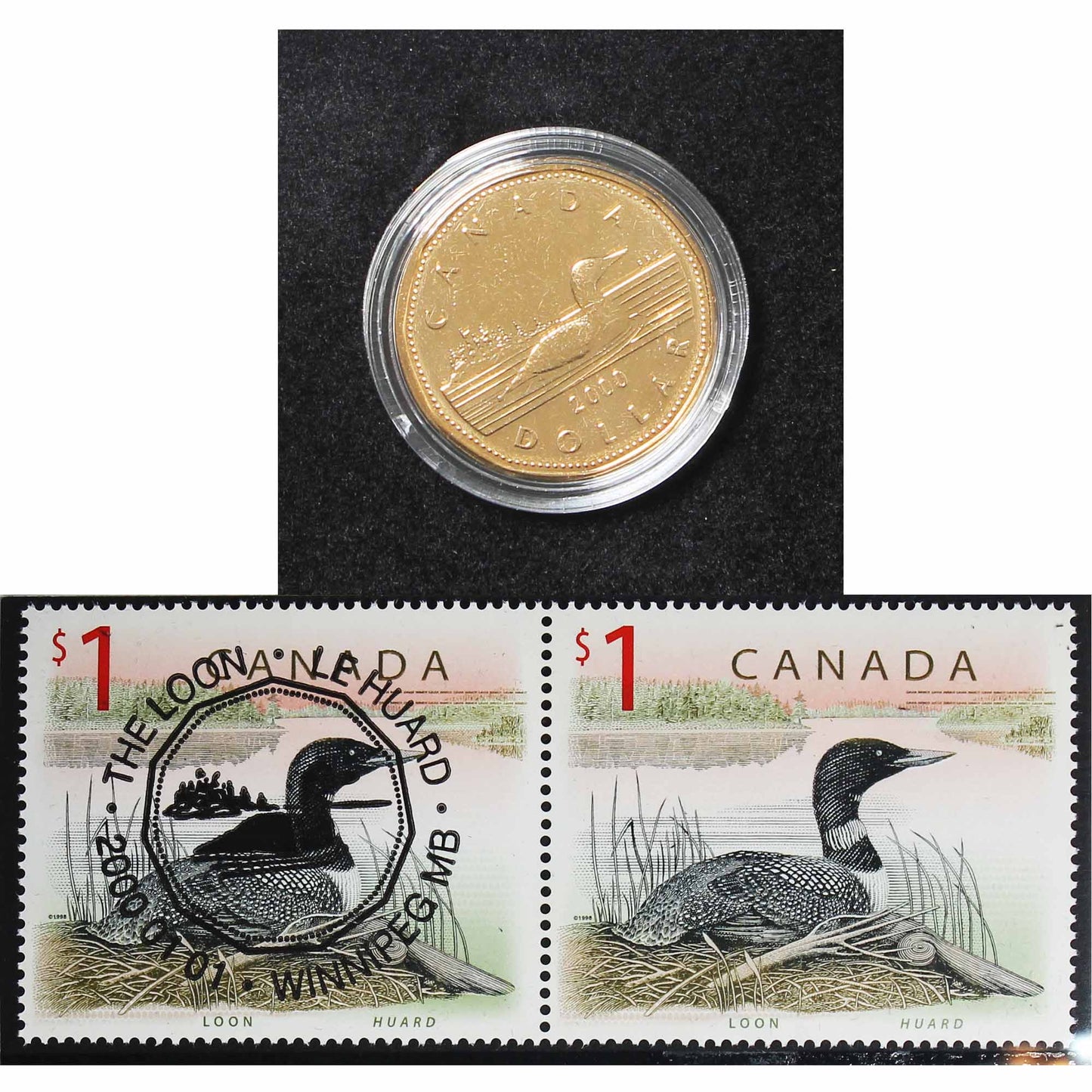 Pair of 2000 Canada Polar Bear & The Loon Coin and Stamp Sets (Impaired)