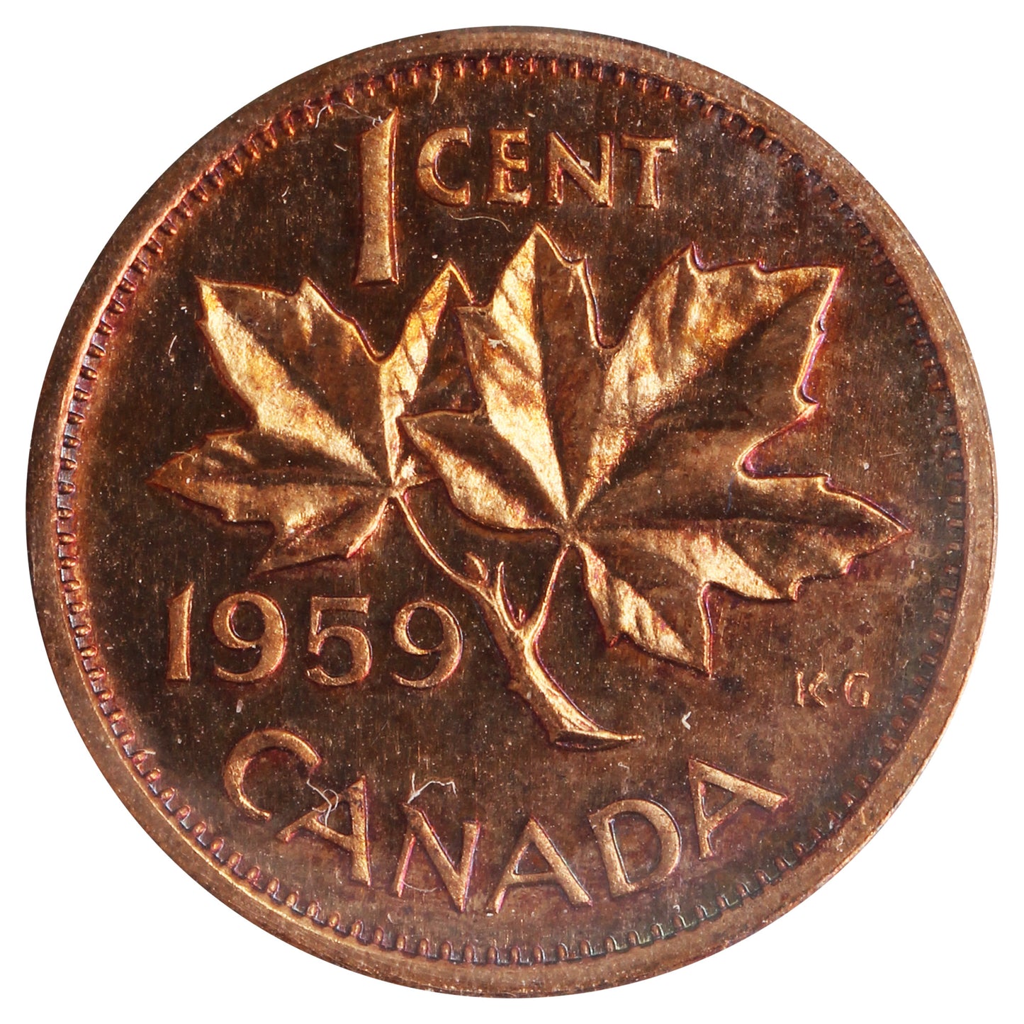 1959 Canada 1-cent ICCS Certified PL-67 Red, Heavy Cameo