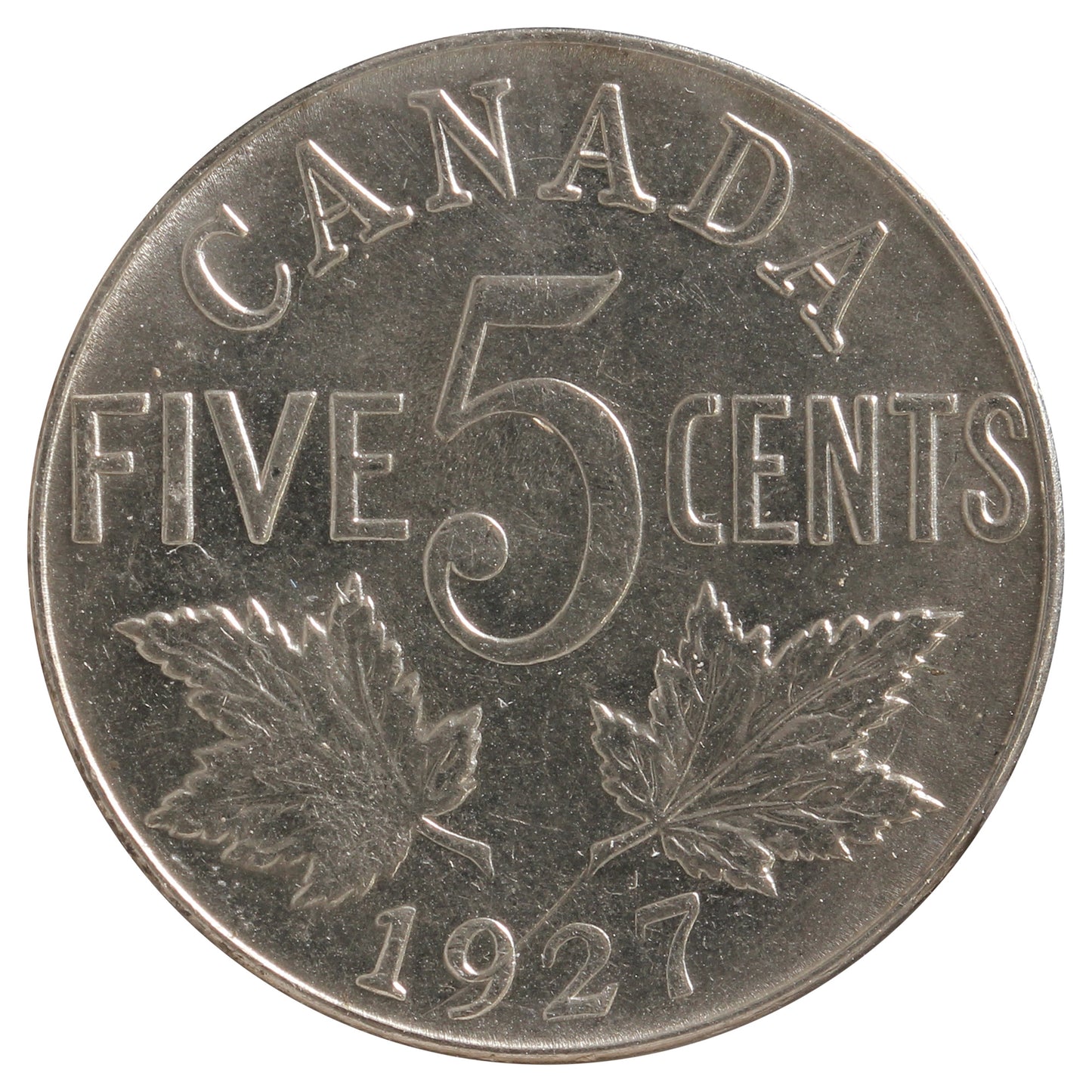 1927 Canada 5-Cents Almost Uncirculated (AU50) Scratched