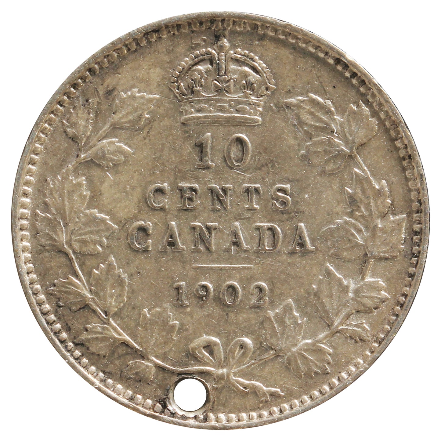 1902 Canada 10-Cents Extra Fine (EF-40) Hole