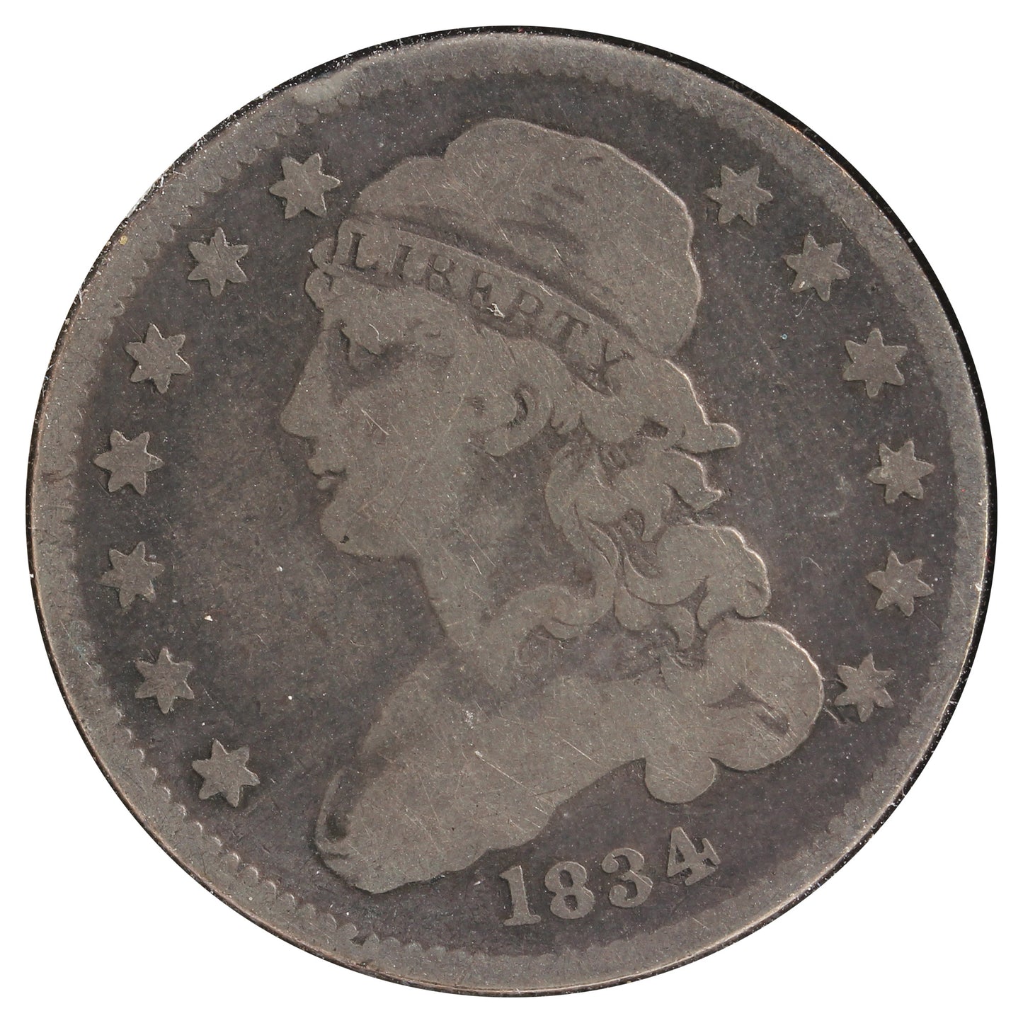 1834 USA Quarter Fine (F12) Impaired