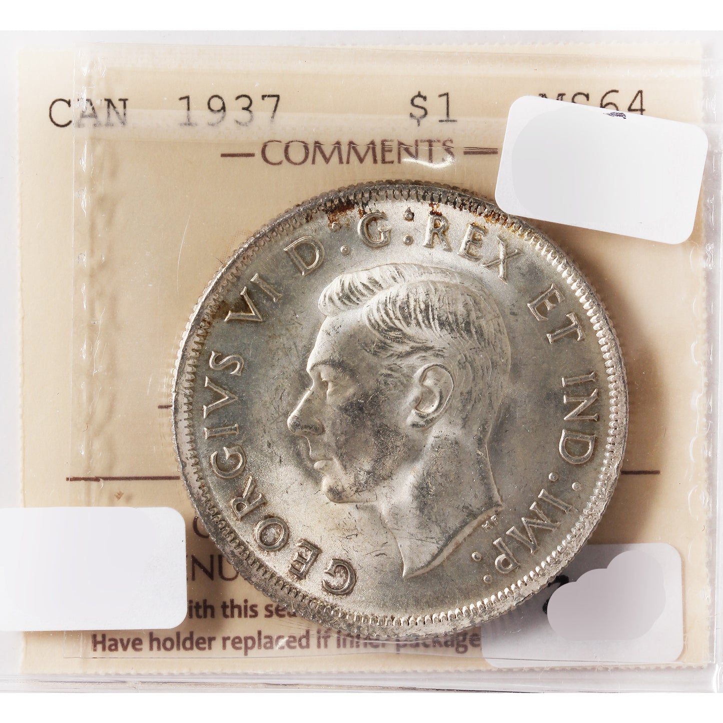 1937 Canada Dollar ICCS Certified MS64