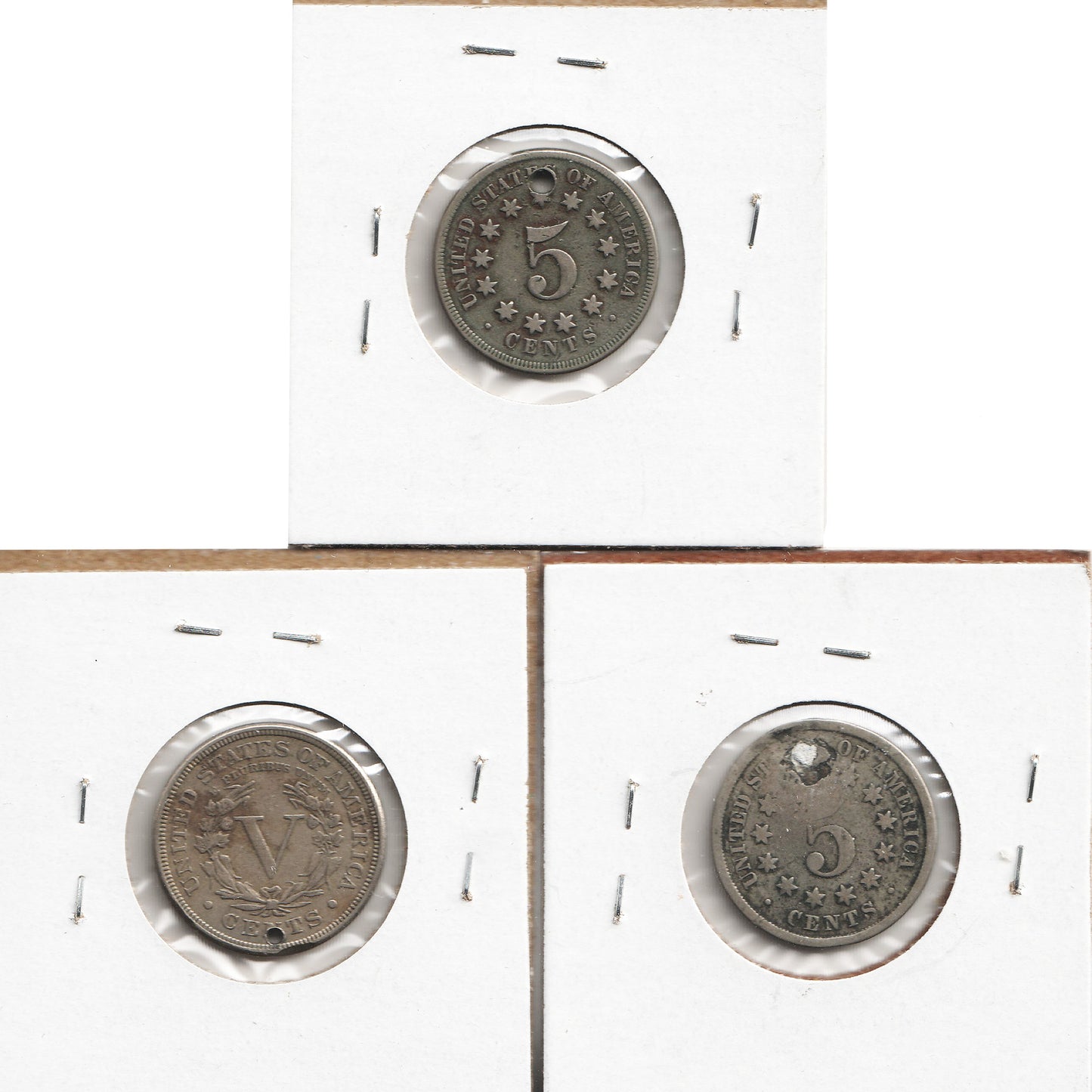 Lot of 3x 1867-1884 USA Nickels, G-VG to VF, 3Pcs. (Impaired)