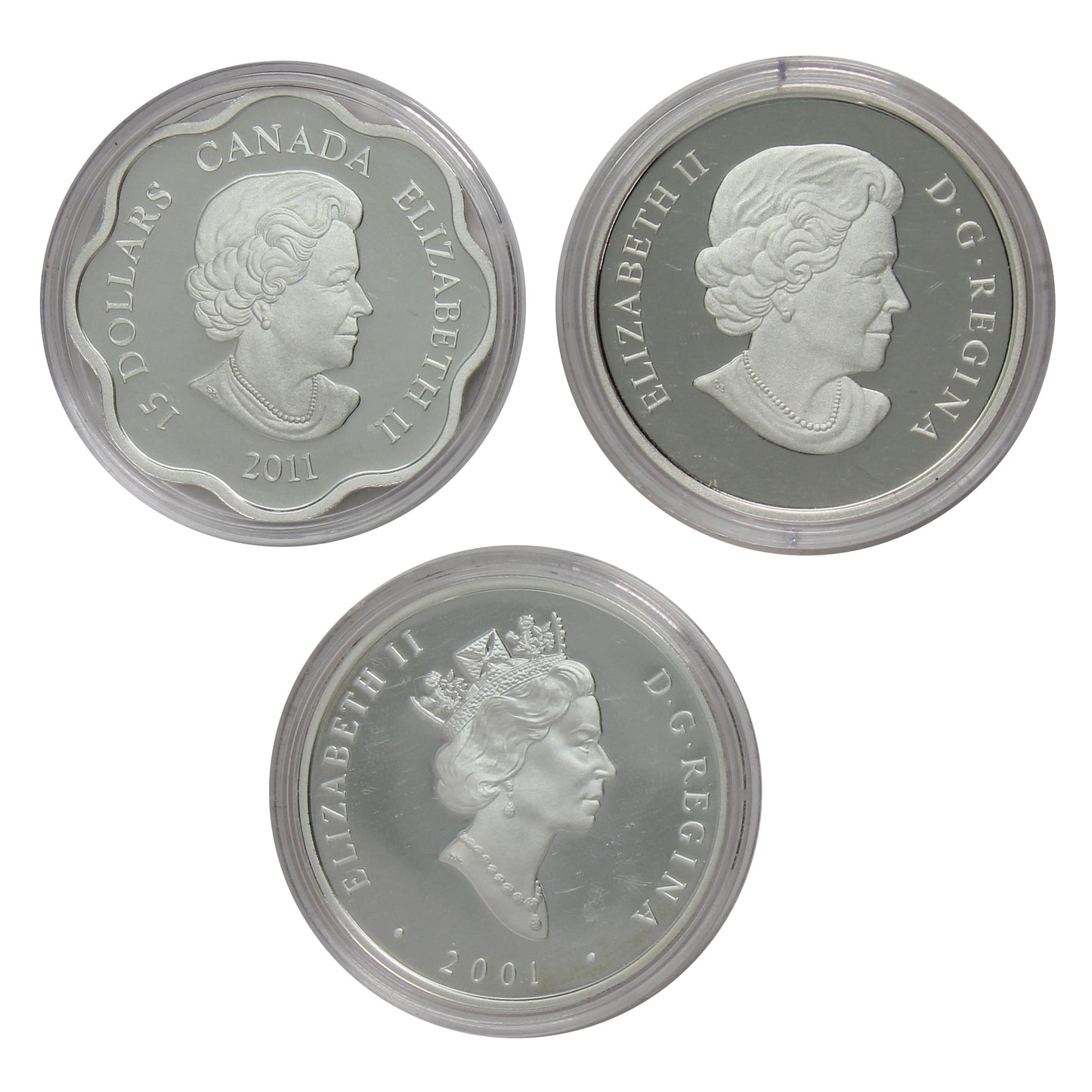 Lot of 3x 2001-2013 Canada $15, $20 & $25 Silver, 3Pcs. (Coins Only, Impaired)