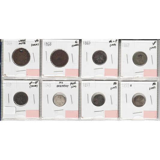 Lot of 8x 1864-1857 USA Decimal, Poor to VF-EF, 8Pcs. (Impaired)