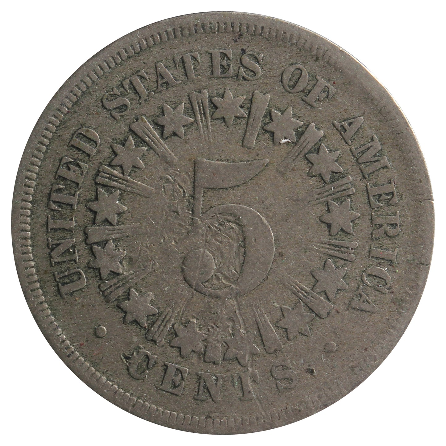 1867 Rays USA Nickel Very Good (VG8) Scratched