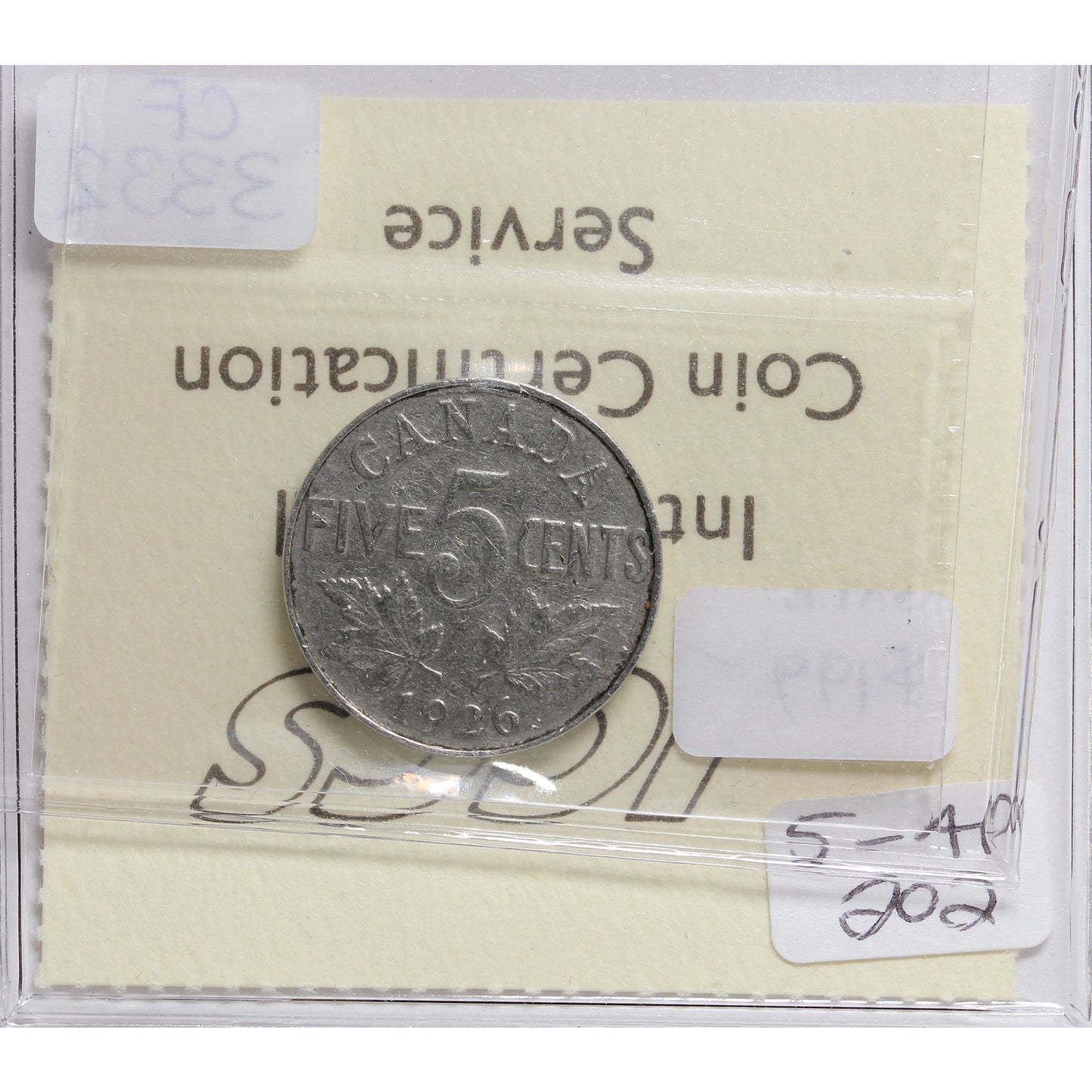 1926 Far 6 Canada 5-cents ICCS Certified F15 Scratch