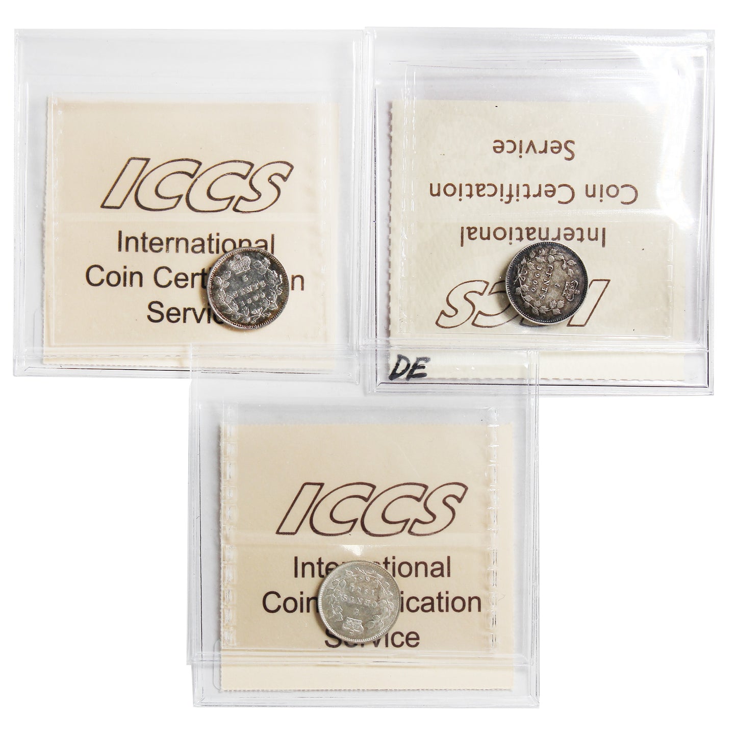 Lot of 3x 1899-1901 Canada 5-Cents ICCS Certified EF-40