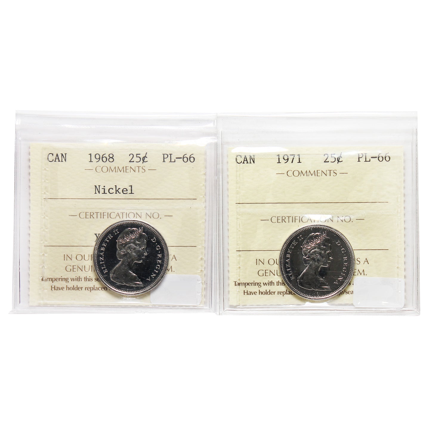 Pair of 1971-1968 Canada 25-Cents ICCS Certified PL-66