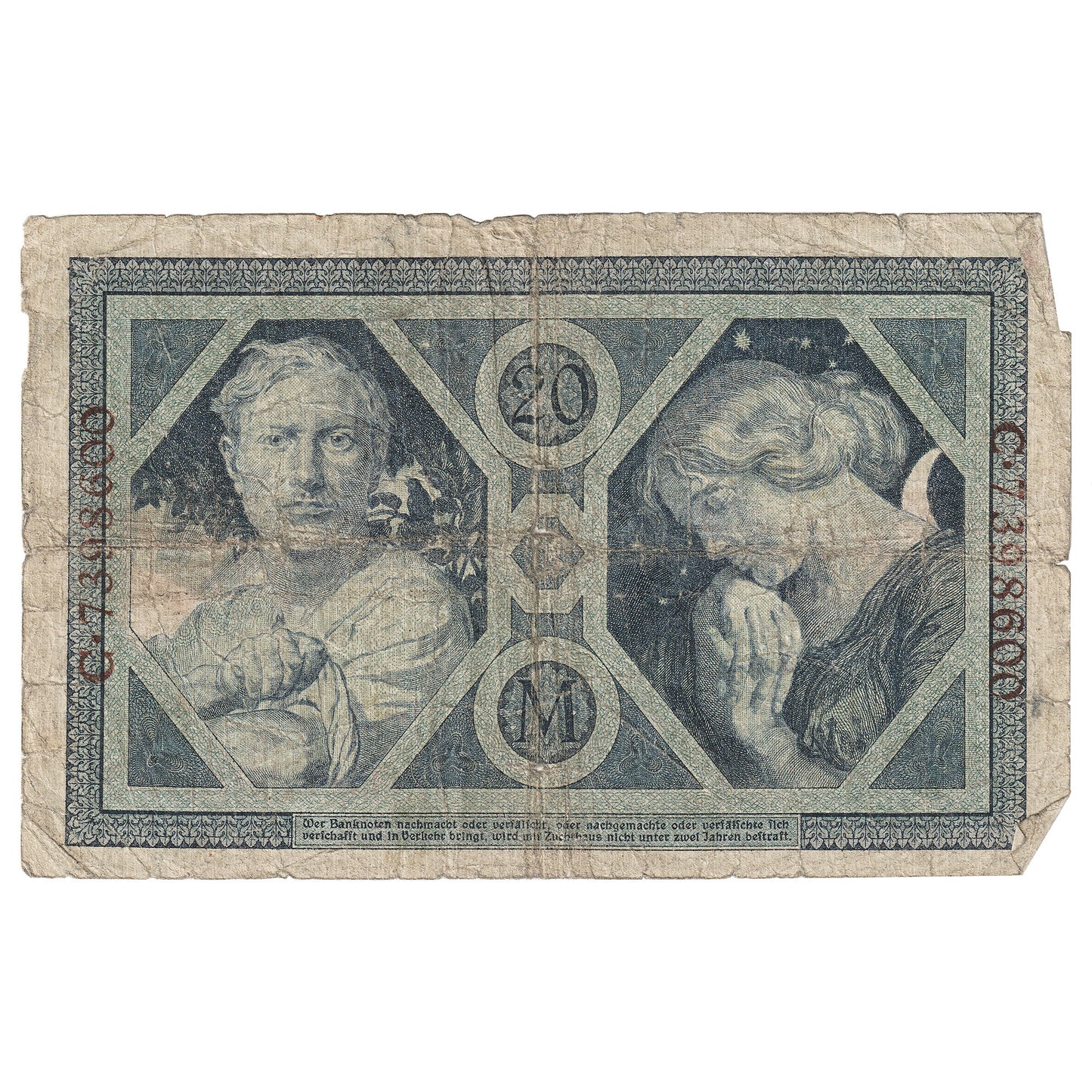 Germany 1915 20 Mark Note, Pick #63 Circ.