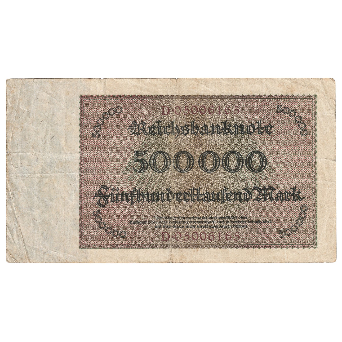 Germany 1923 500,000 Mark Note, F (Impaired)