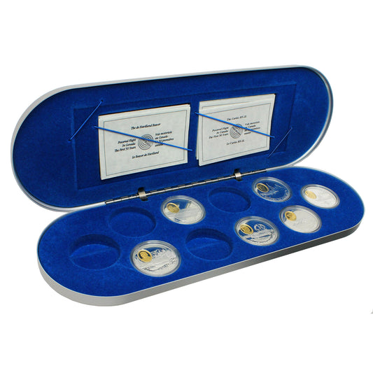 6x 1990-1994 Canada Aviation Sterling Silver in Deluxe Box (scratched capsules) 6pcs