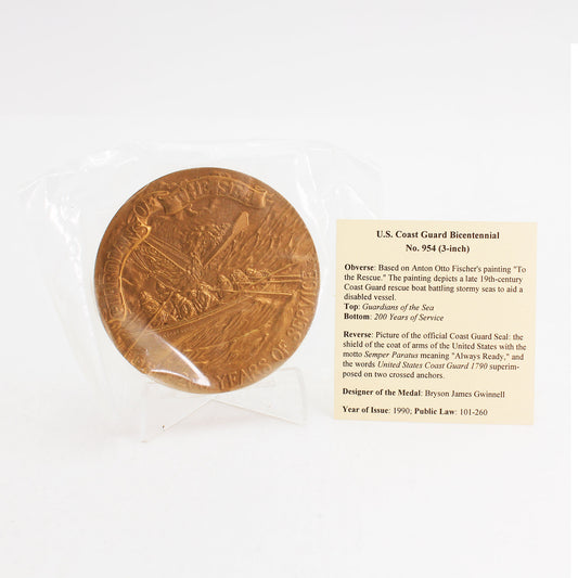 1990 U.S. Coast Guard Bicentennial Copper Medal in Box