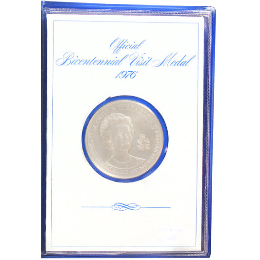 1976 USA Queen Elizabeth II Bicentennial Visit Sterling Silver Medal in Folder (Impaired)