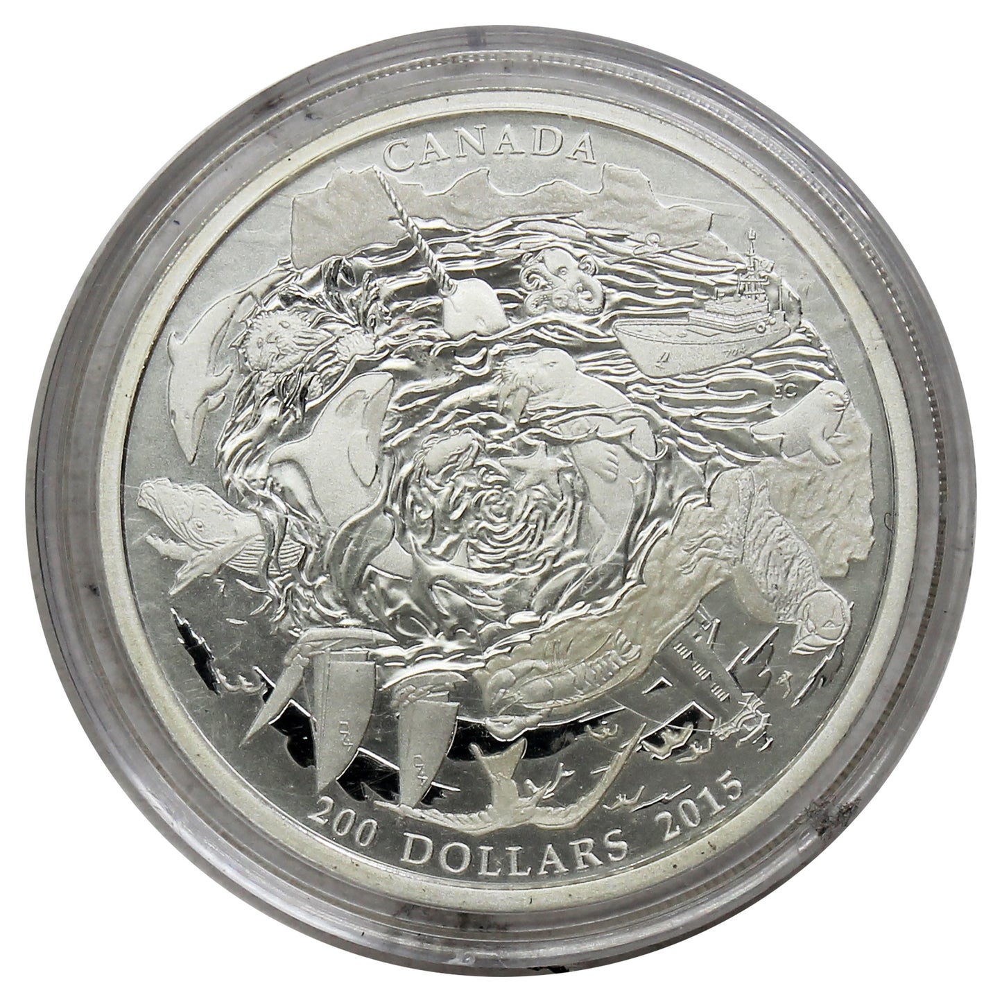 2015 Canada $200 Coastal Waters 2oz. Fine Silver (Coin Only, Lightly Toned) No Tax