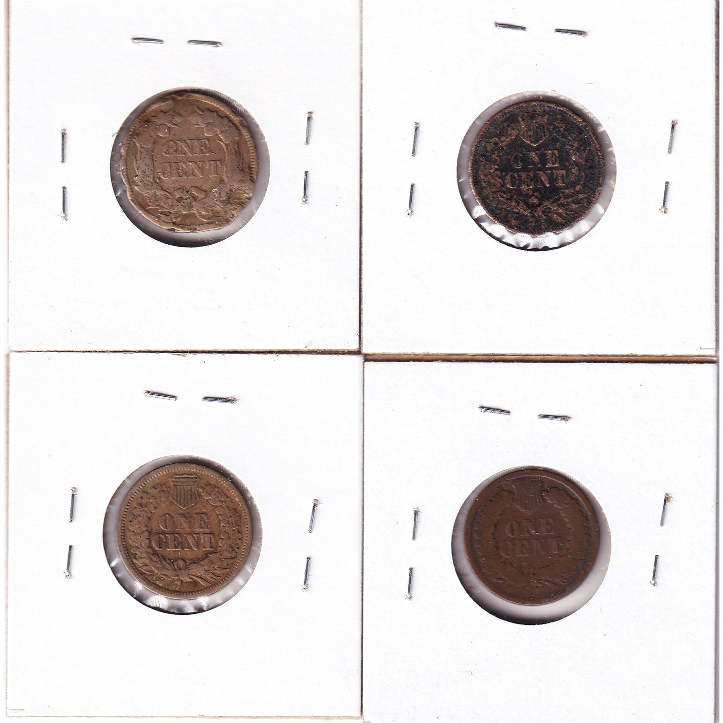 Lot of 4x 1858-1878 USA Cent, G to VF, 4Pcs. (Impaired)