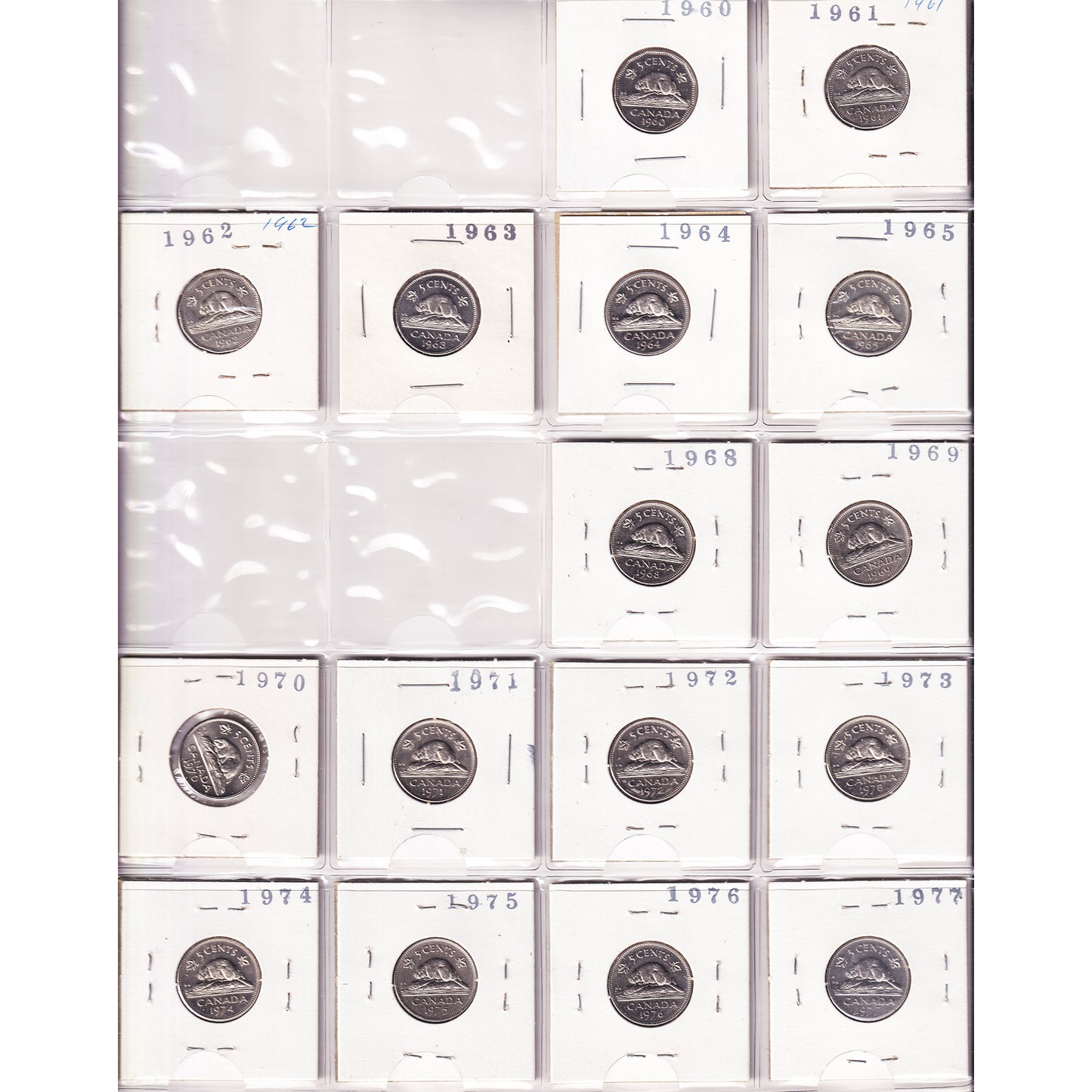 Lot of 60x 1924-1989 Canada 5-cents, 60Pcs. (Impaired)