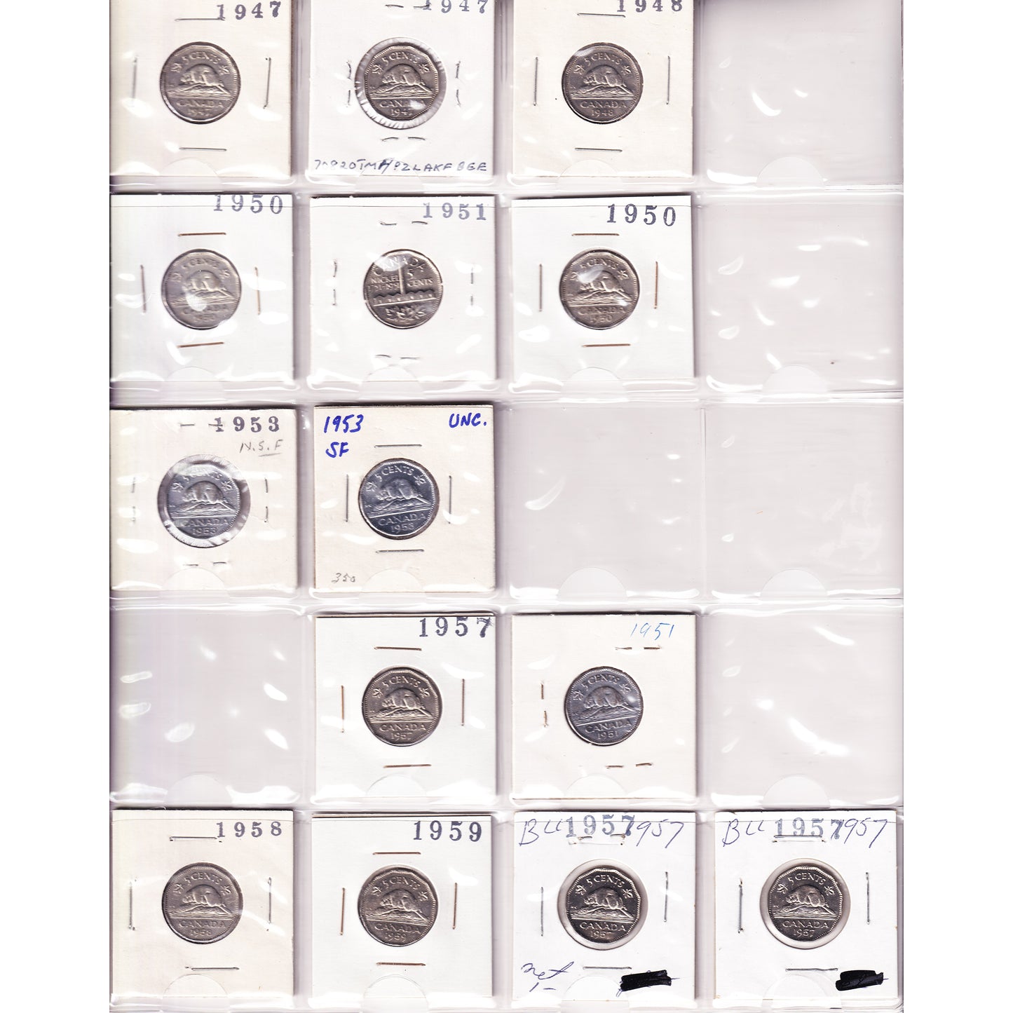 Lot of 60x 1924-1989 Canada 5-cents, 60Pcs. (Impaired)