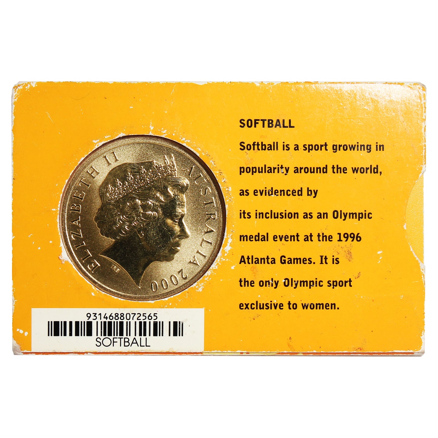 2000 Sydney, Australia $5 Olympics Softball Coin In Card (Wear)