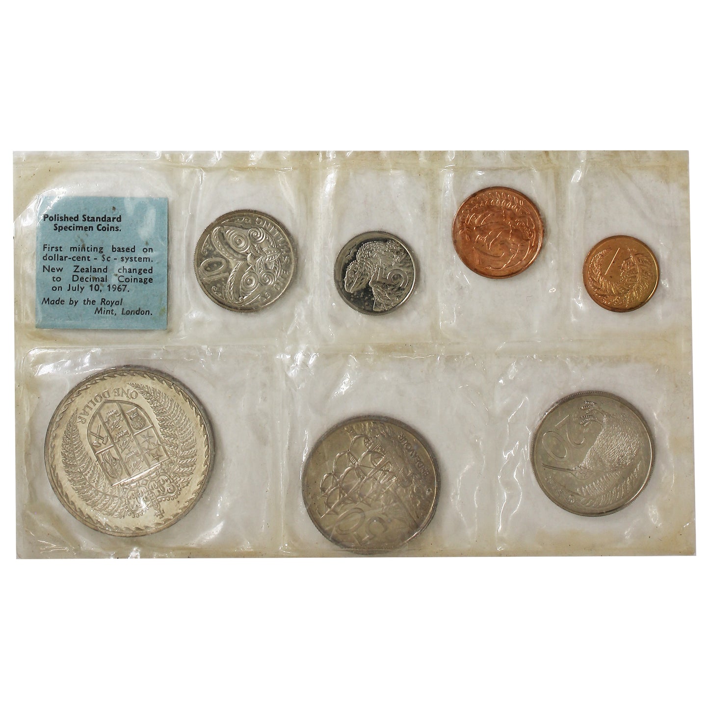 1967 New Zealand 7-Coin Proof Set (Pack Stained)