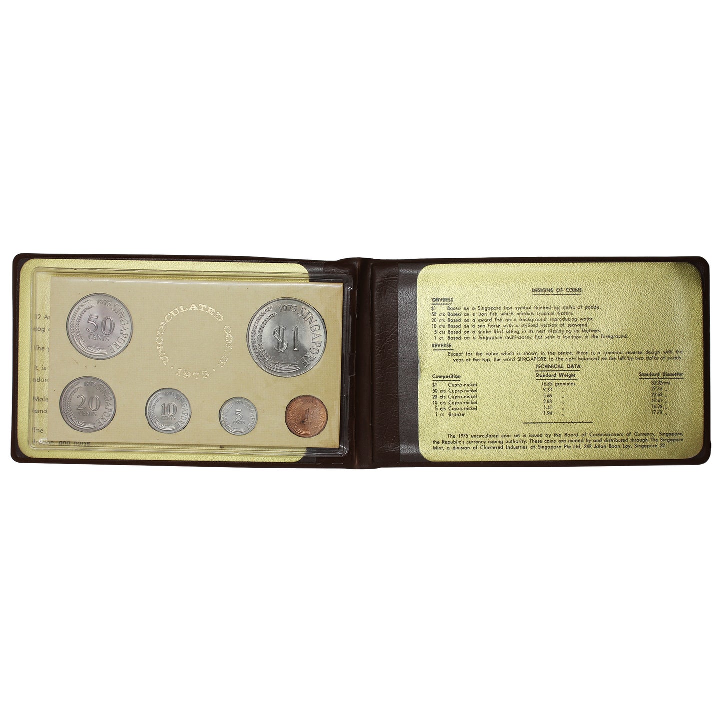 1975 Singapore Year of The Rabbit 6-Coin Uncirculated Set in Brown Wallet (Impaired)