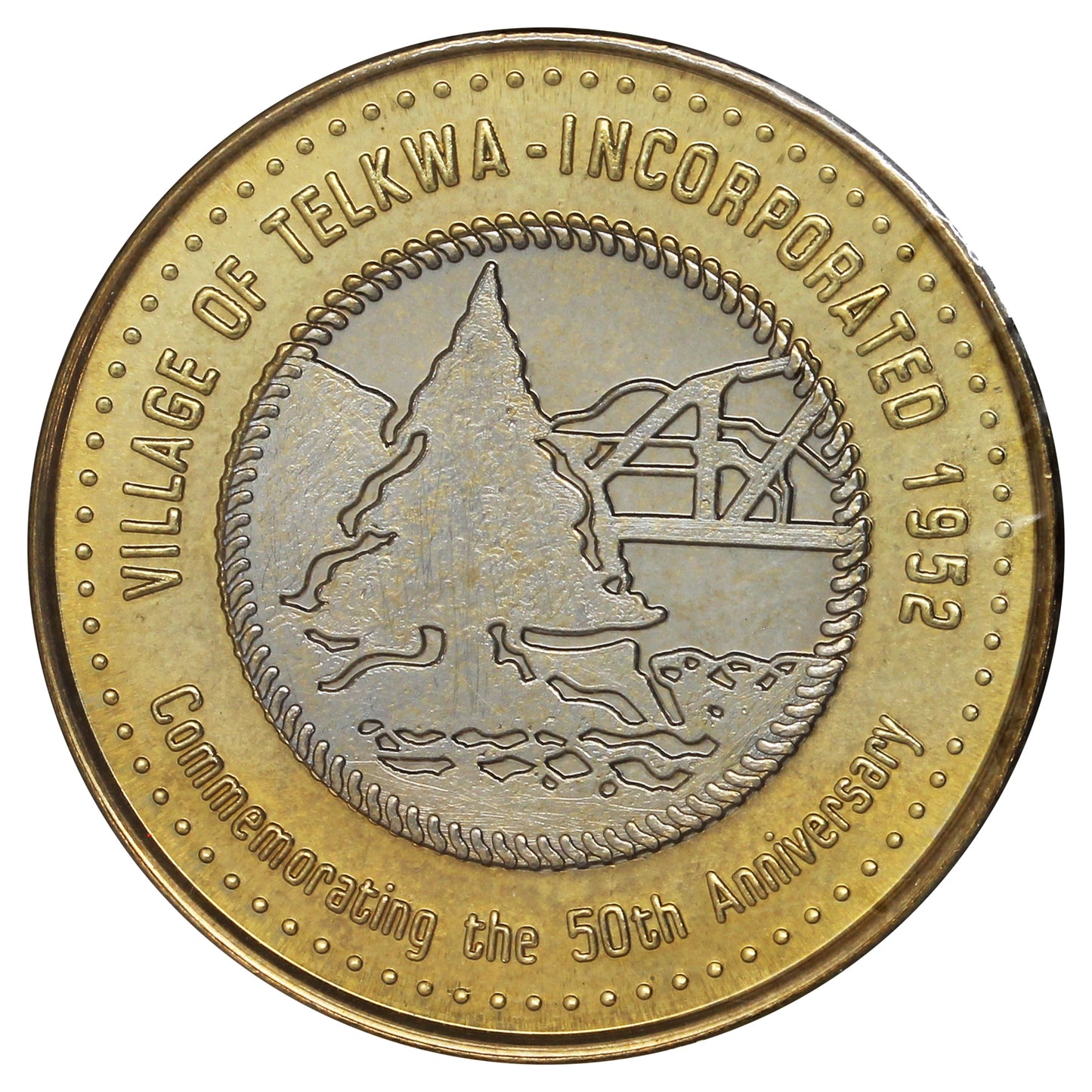 2002 Telkwa, BC 50th Anniversary of the Incorporation of Telkwa Bimetallic $3 Trade Token