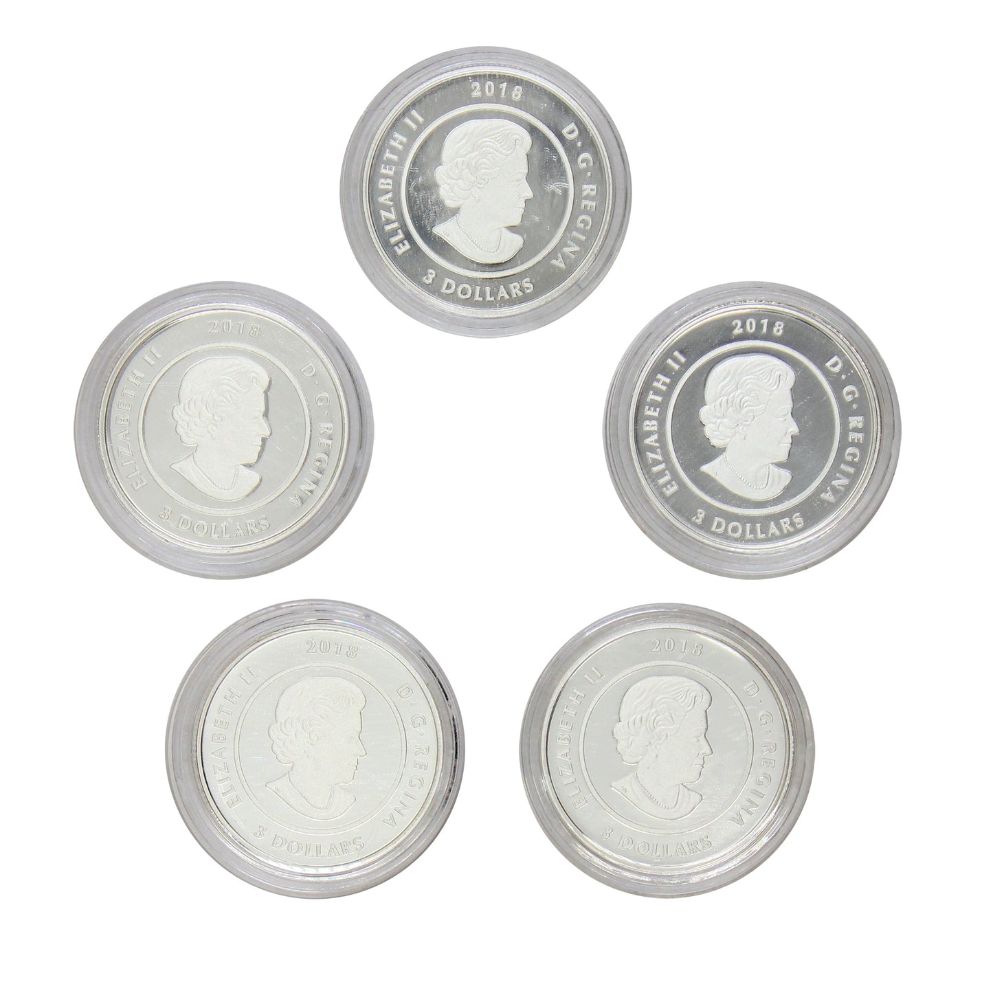 Lot of 5x 2018 Canada $3 Teachings from Grandmother Moon Silver (Coins Only, Impaired) No Tax