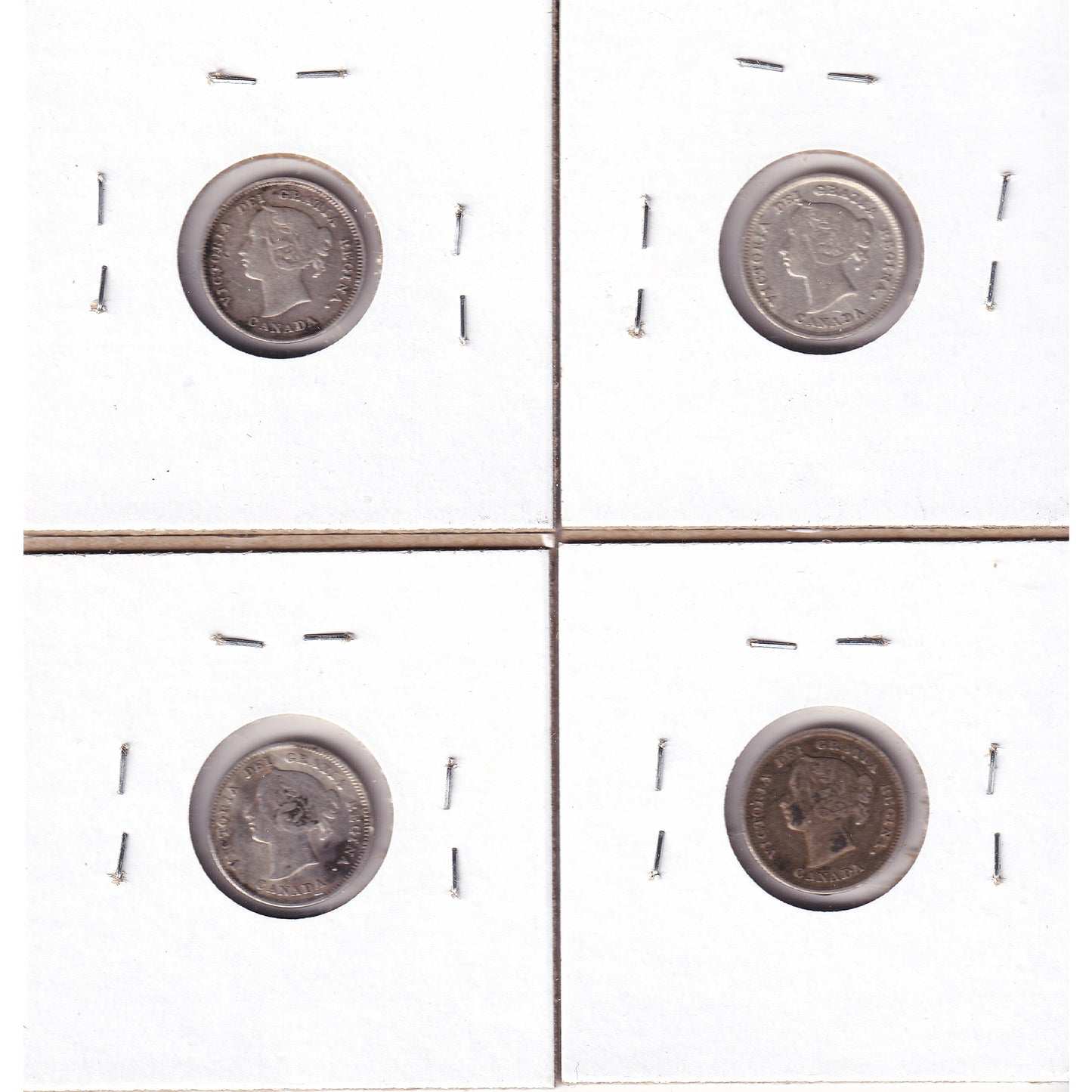 Lot of 4x 1888-1901 Canada 5-cents, All F-VF, 4Pcs. (Impaired)