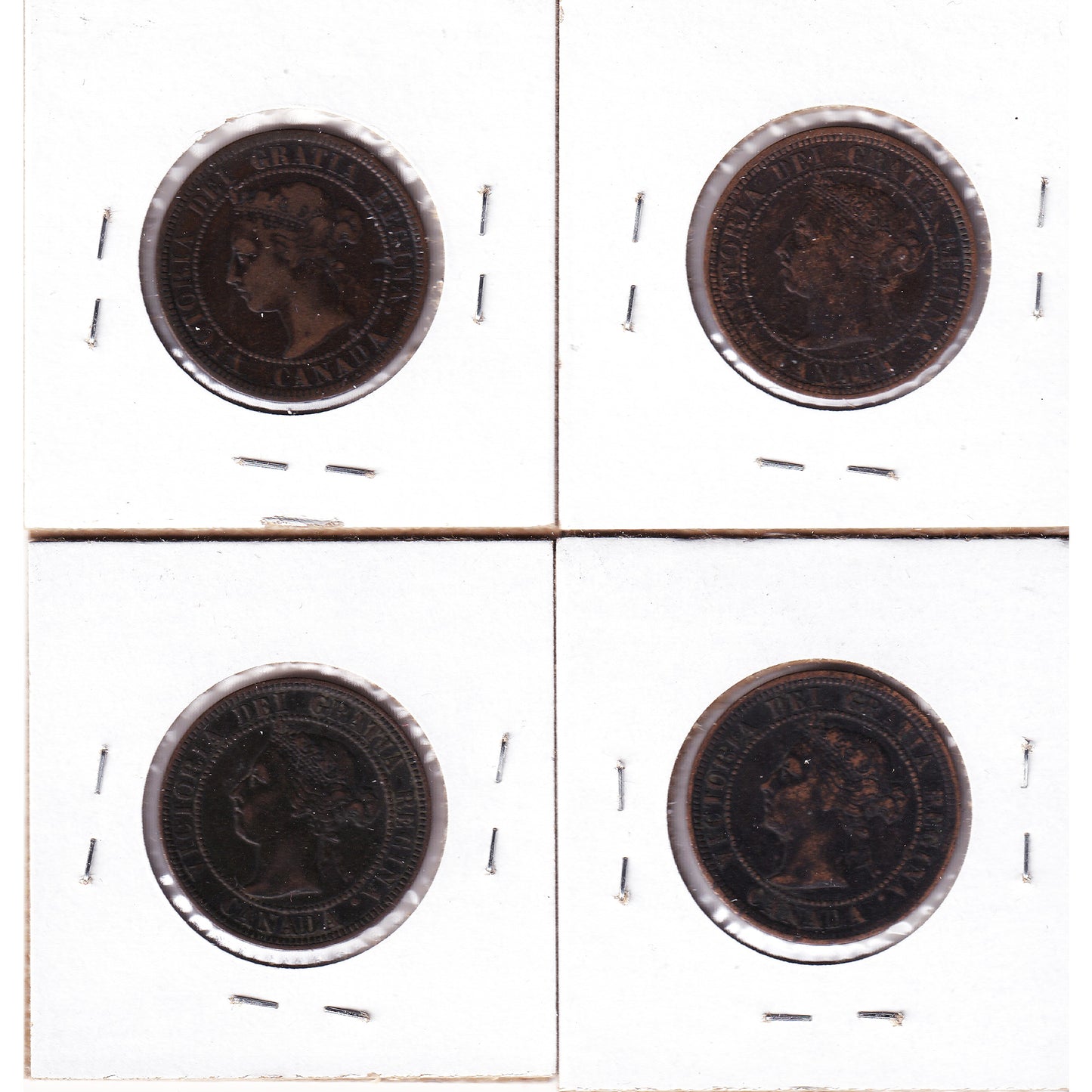Lot of 4x 1890H-1900 Canada 1-cent, F-VF to VF-EF, 4Pcs. (Impaired)